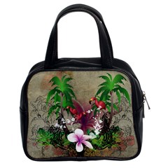 Wonderful Tropical Design With Palm And Flamingo Classic Handbags (2 Sides)