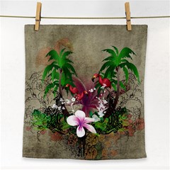 Wonderful Tropical Design With Palm And Flamingo Face Towel by FantasyWorld7