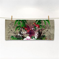 Wonderful Tropical Design With Palm And Flamingo Hand Towel