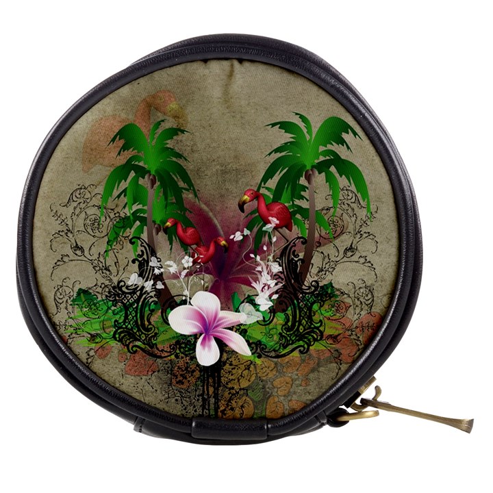 Wonderful Tropical Design With Palm And Flamingo Mini Makeup Bags