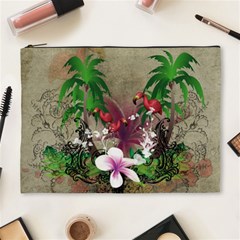 Wonderful Tropical Design With Palm And Flamingo Cosmetic Bag (xl)