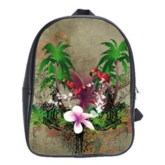 Wonderful Tropical Design With Palm And Flamingo School Bags(large)  by FantasyWorld7