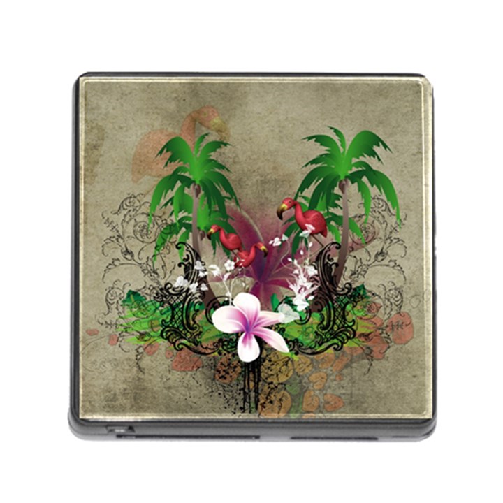 Wonderful Tropical Design With Palm And Flamingo Memory Card Reader (Square)