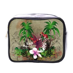 Wonderful Tropical Design With Palm And Flamingo Mini Toiletries Bags