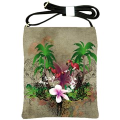 Wonderful Tropical Design With Palm And Flamingo Shoulder Sling Bags by FantasyWorld7