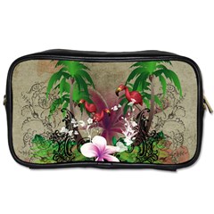 Wonderful Tropical Design With Palm And Flamingo Toiletries Bags 2-side