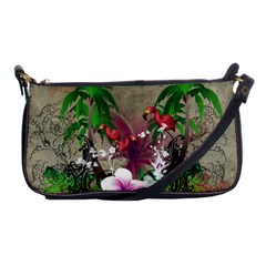 Wonderful Tropical Design With Palm And Flamingo Shoulder Clutch Bags