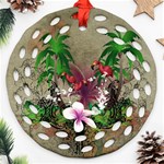 Wonderful Tropical Design With Palm And Flamingo Round Filigree Ornament (2Side) Front