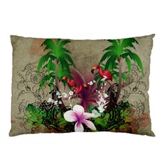 Wonderful Tropical Design With Palm And Flamingo Pillow Case (two Sides)