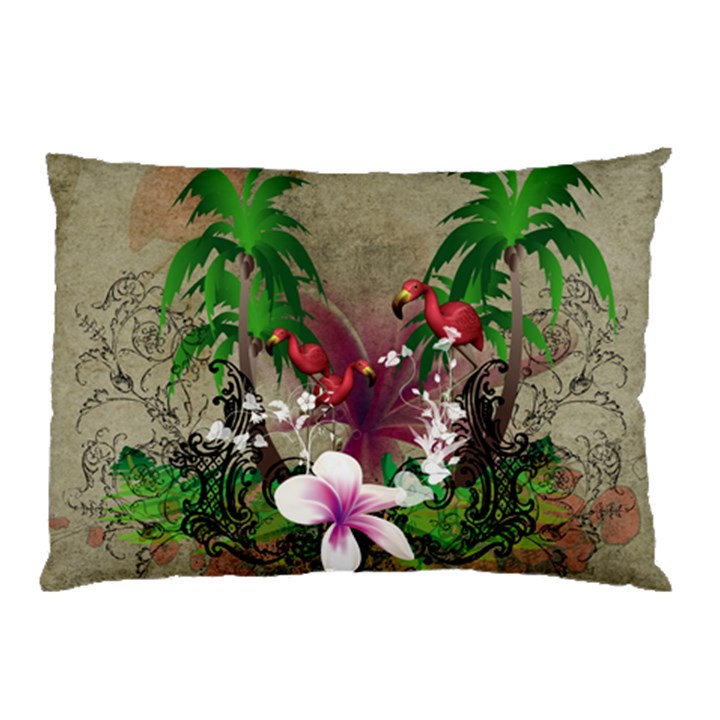 Wonderful Tropical Design With Palm And Flamingo Pillow Case (Two Sides)