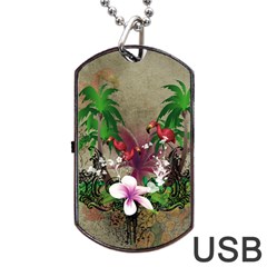 Wonderful Tropical Design With Palm And Flamingo Dog Tag Usb Flash (one Side)