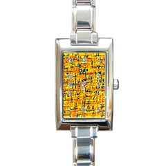 Yellow, orange and blue pattern Rectangle Italian Charm Watch