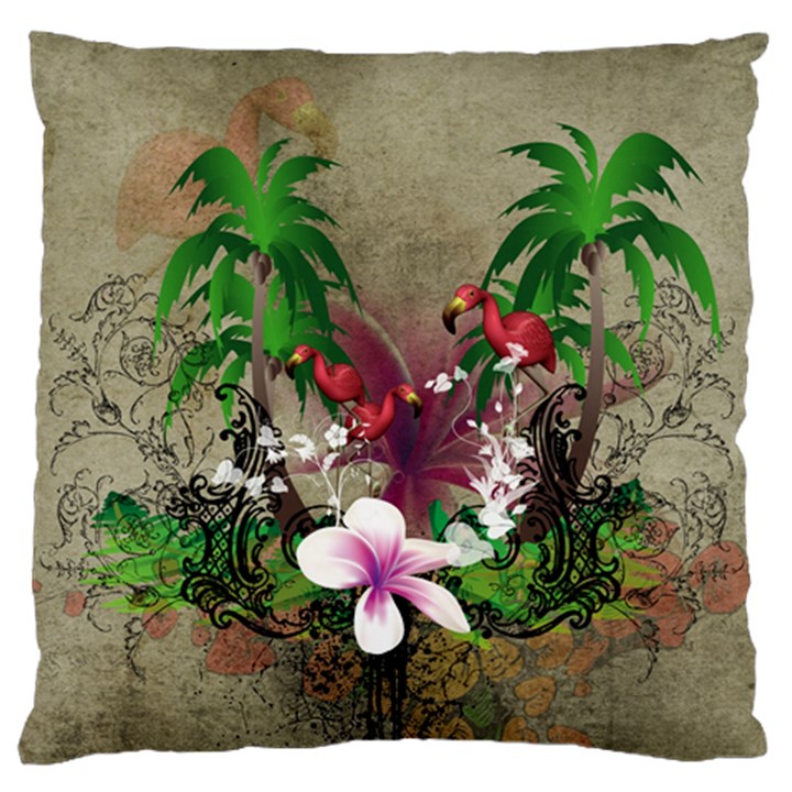 Wonderful Tropical Design With Palm And Flamingo Large Cushion Case (One Side)