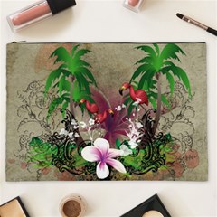 Wonderful Tropical Design With Palm And Flamingo Cosmetic Bag (xxl) 