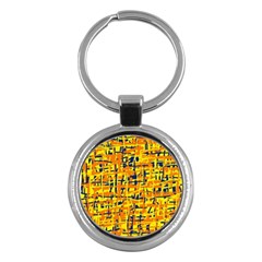 Yellow, Orange And Blue Pattern Key Chains (round)  by Valentinaart