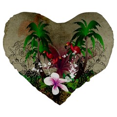 Wonderful Tropical Design With Palm And Flamingo Large 19  Premium Heart Shape Cushions by FantasyWorld7