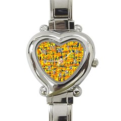 Yellow, Orange And Blue Pattern Heart Italian Charm Watch by Valentinaart