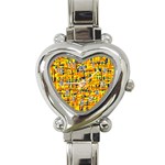 Yellow, orange and blue pattern Heart Italian Charm Watch Front