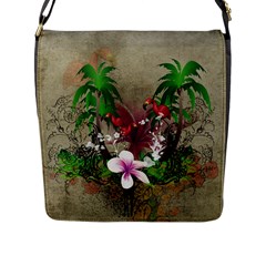 Wonderful Tropical Design With Palm And Flamingo Flap Messenger Bag (l) 