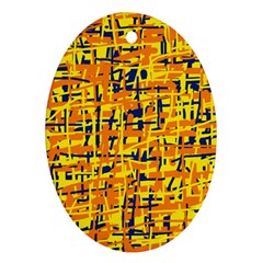 Yellow, Orange And Blue Pattern Oval Ornament (two Sides)