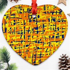 Yellow, Orange And Blue Pattern Heart Ornament (2 Sides)