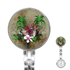 Wonderful Tropical Design With Palm And Flamingo Stainless Steel Nurses Watch