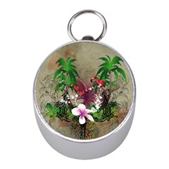 Wonderful Tropical Design With Palm And Flamingo Mini Silver Compasses