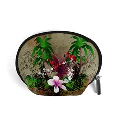 Wonderful Tropical Design With Palm And Flamingo Accessory Pouches (small) 