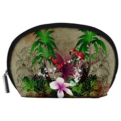 Wonderful Tropical Design With Palm And Flamingo Accessory Pouches (large) 