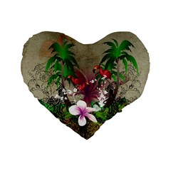 Wonderful Tropical Design With Palm And Flamingo Standard 16  Premium Flano Heart Shape Cushions