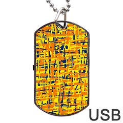 Yellow, Orange And Blue Pattern Dog Tag Usb Flash (two Sides)  by Valentinaart