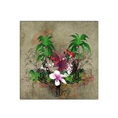 Wonderful Tropical Design With Palm And Flamingo Satin Bandana Scarf