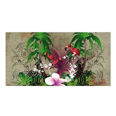 Wonderful Tropical Design With Palm And Flamingo Satin Shawl by FantasyWorld7