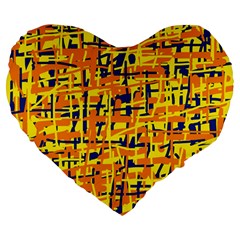 Yellow, Orange And Blue Pattern Large 19  Premium Heart Shape Cushions by Valentinaart