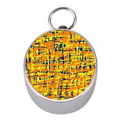 Yellow, Orange And Blue Pattern Mini Silver Compasses