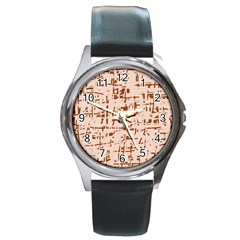 Brown Elegant Pattern Round Metal Watch