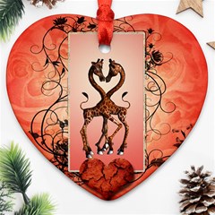 Cute Giraffe In Love With Heart And Floral Elements Ornament (heart) 