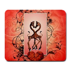 Cute Giraffe In Love With Heart And Floral Elements Large Mousepads