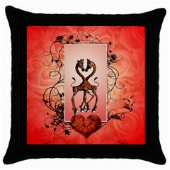 Cute Giraffe In Love With Heart And Floral Elements Throw Pillow Case (black)