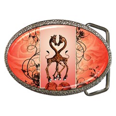 Cute Giraffe In Love With Heart And Floral Elements Belt Buckles