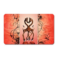 Cute Giraffe In Love With Heart And Floral Elements Magnet (rectangular) by FantasyWorld7