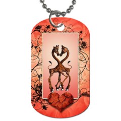 Cute Giraffe In Love With Heart And Floral Elements Dog Tag (one Side)