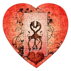 Cute Giraffe In Love With Heart And Floral Elements Jigsaw Puzzle (heart)