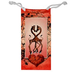 Cute Giraffe In Love With Heart And Floral Elements Jewelry Bags by FantasyWorld7