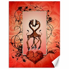 Cute Giraffe In Love With Heart And Floral Elements Canvas 12  X 16   by FantasyWorld7