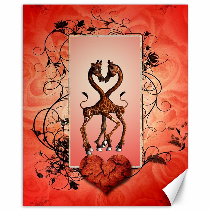 Cute Giraffe In Love With Heart And Floral Elements Canvas 16  x 20  