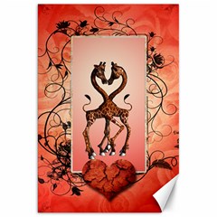 Cute Giraffe In Love With Heart And Floral Elements Canvas 20  X 30  