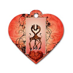 Cute Giraffe In Love With Heart And Floral Elements Dog Tag Heart (two Sides)