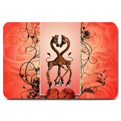 Cute Giraffe In Love With Heart And Floral Elements Large Doormat 