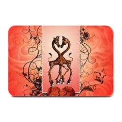 Cute Giraffe In Love With Heart And Floral Elements Plate Mats